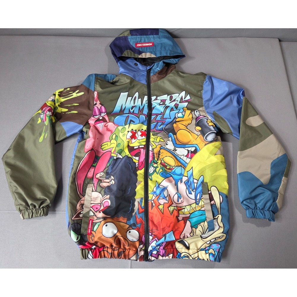 Members Only Jacket Mens Small Green Blue Nickelodeon Cartoon Hoodie Winbreaker